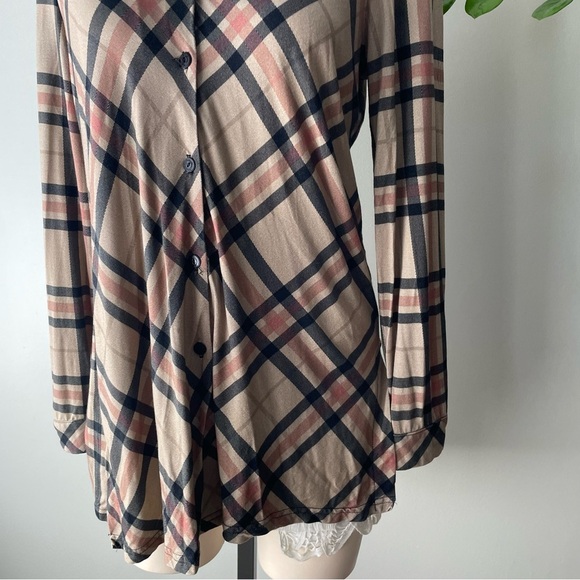 Michael Tyler Check Button Down Drapey Top Shirt Womens Size Small - Picture 6 of 12